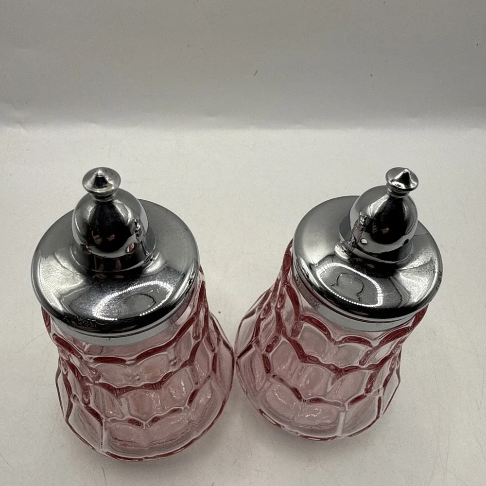 Fenton Art Glass Vintage Pink Thumbprint Salt and Pepper Shaker Set